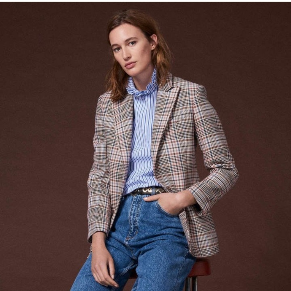 Sandro Plaid Toggle-Closure Blazer